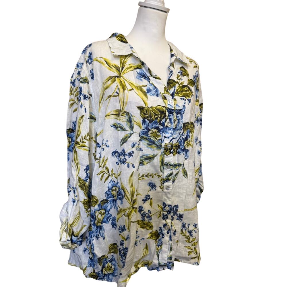 Joie 100% LINEN button up tropical print shirt womens 3x - Picture 2 of 7